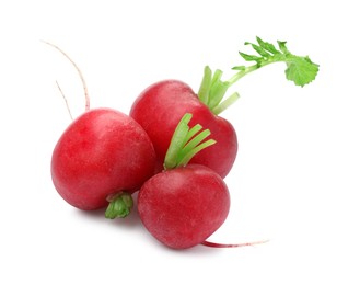 Photo of Three fresh ripe radishes isolated on white