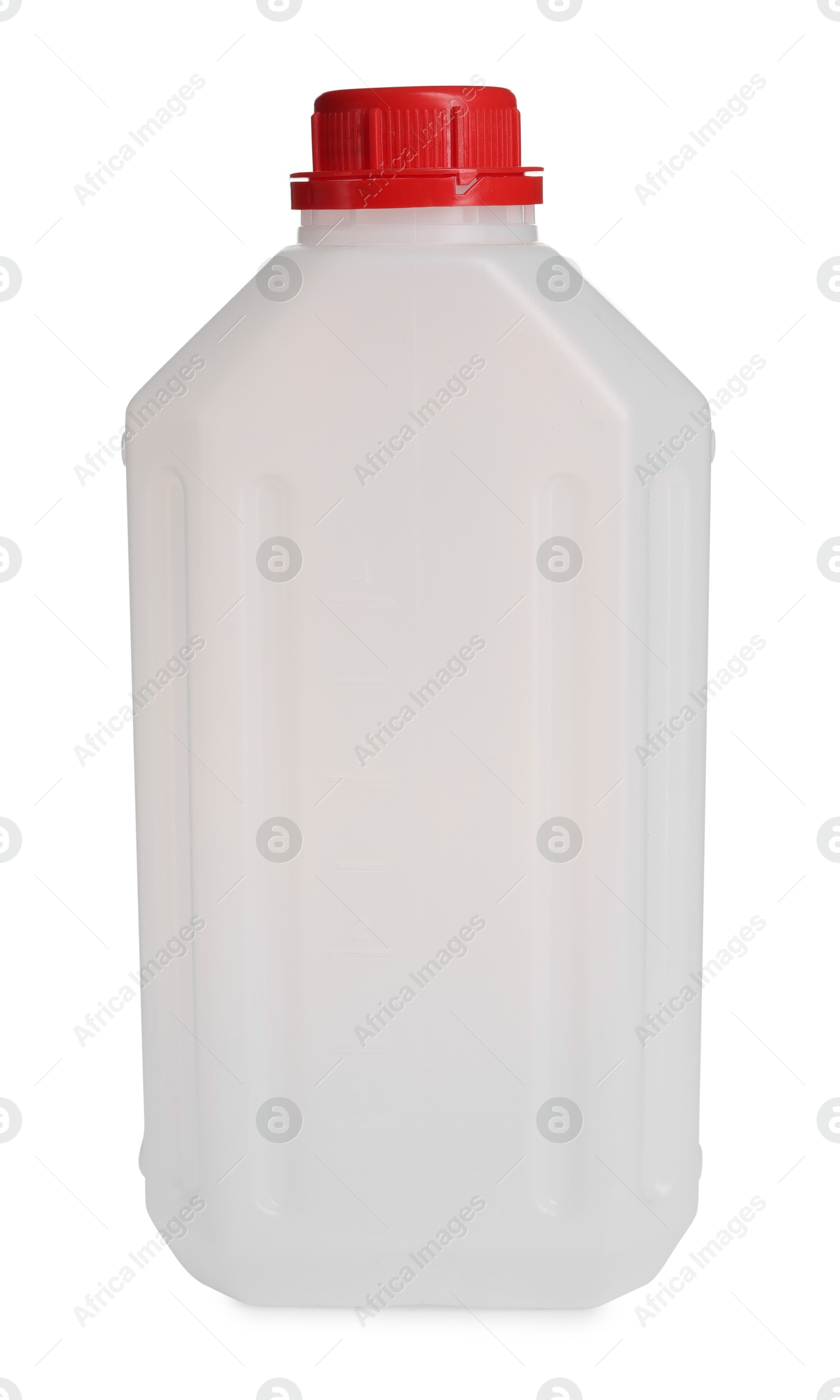 Photo of One plastic canister with cap on white background