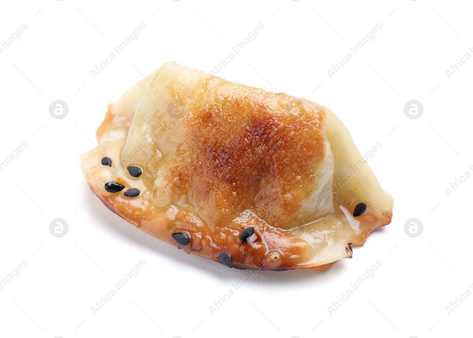 Photo of One fried gyoza dumpling isolated on white