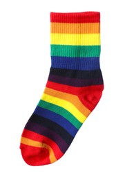 Photo of One sock in LGBT colors on white background