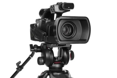 Photo of Modern professional video camera isolated on white