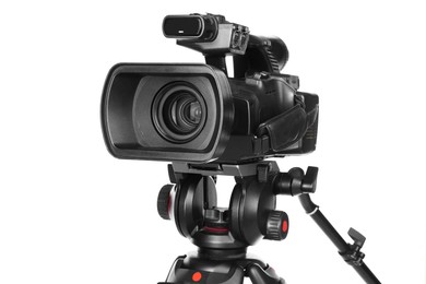 Photo of Modern professional video camera isolated on white