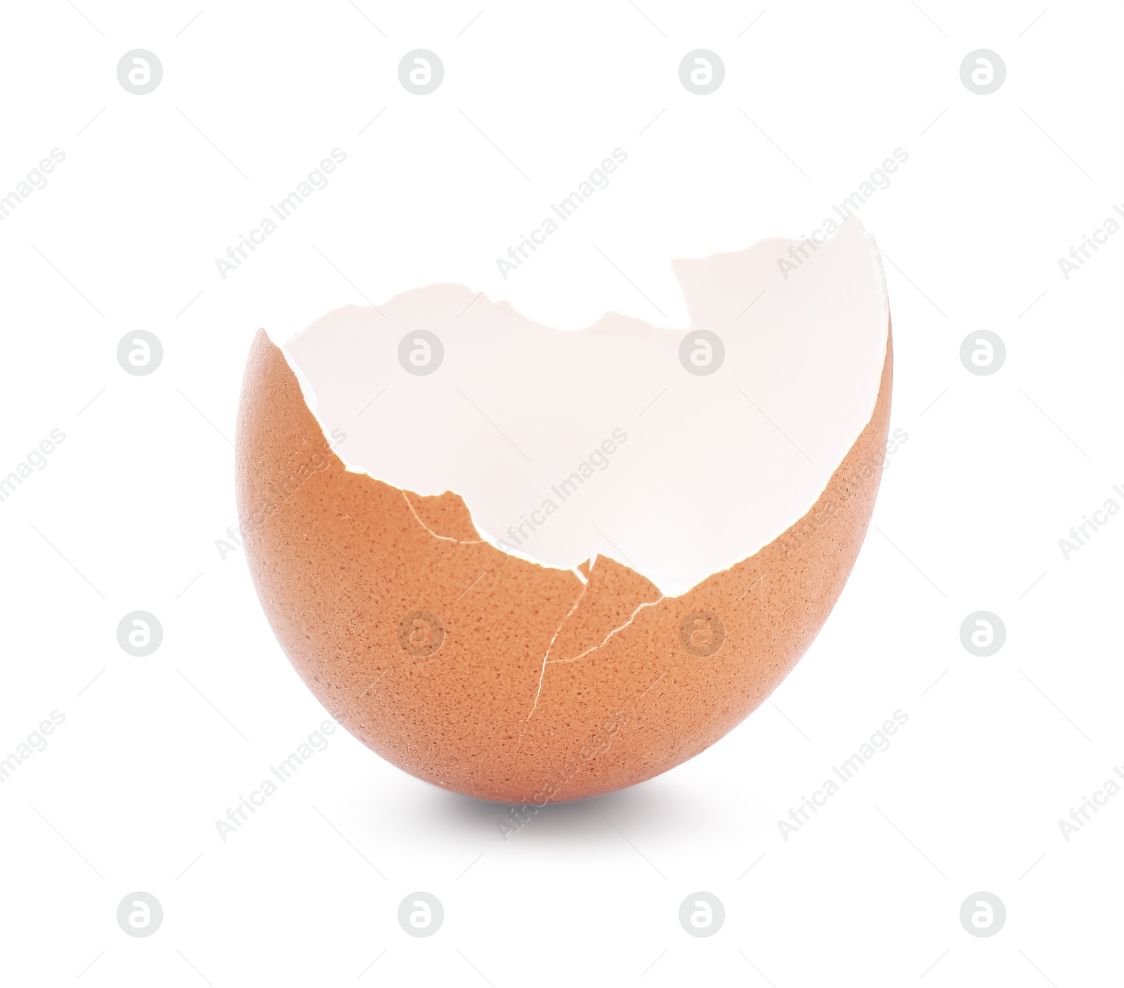 Photo of Piece of cracked eggshell isolated on white