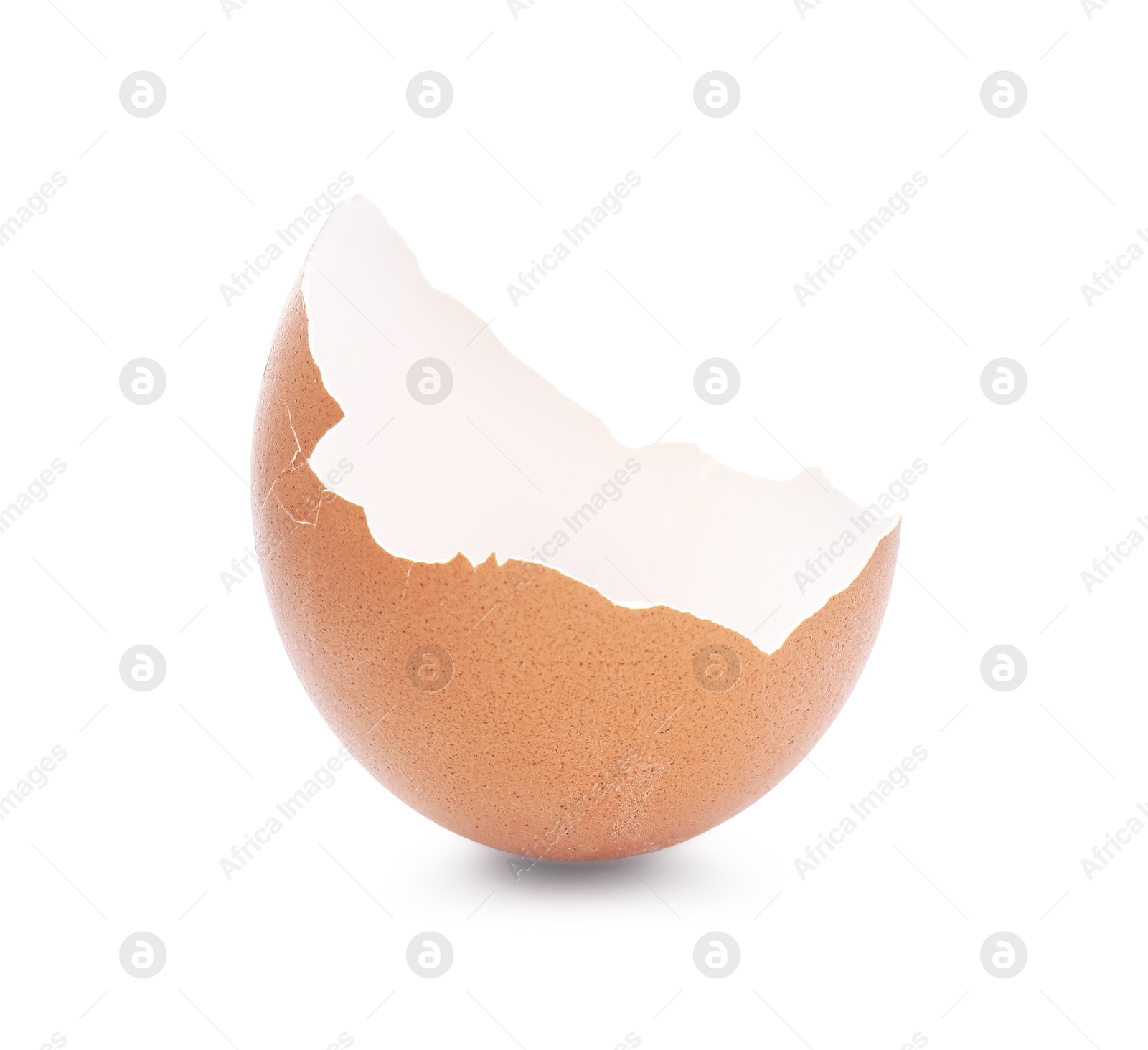 Photo of Piece of cracked eggshell isolated on white