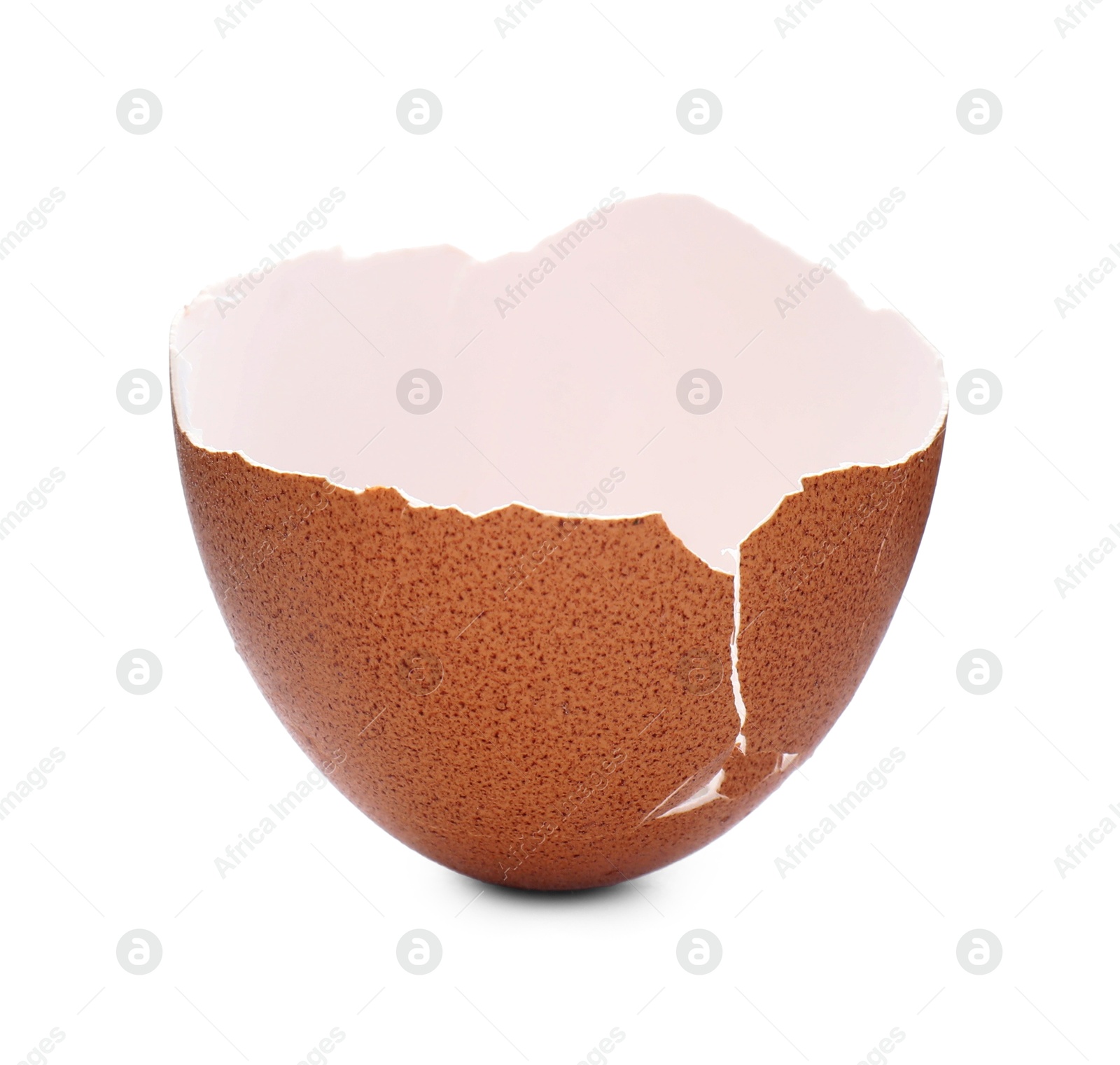 Photo of Piece of cracked eggshell isolated on white