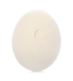 Photo of One piece of broken eggshell on mirror surface against white background