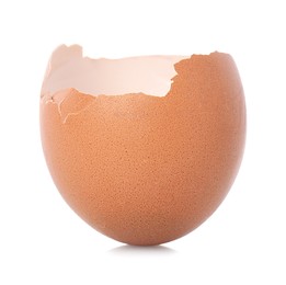 Photo of One piece of broken eggshell on mirror surface against white background