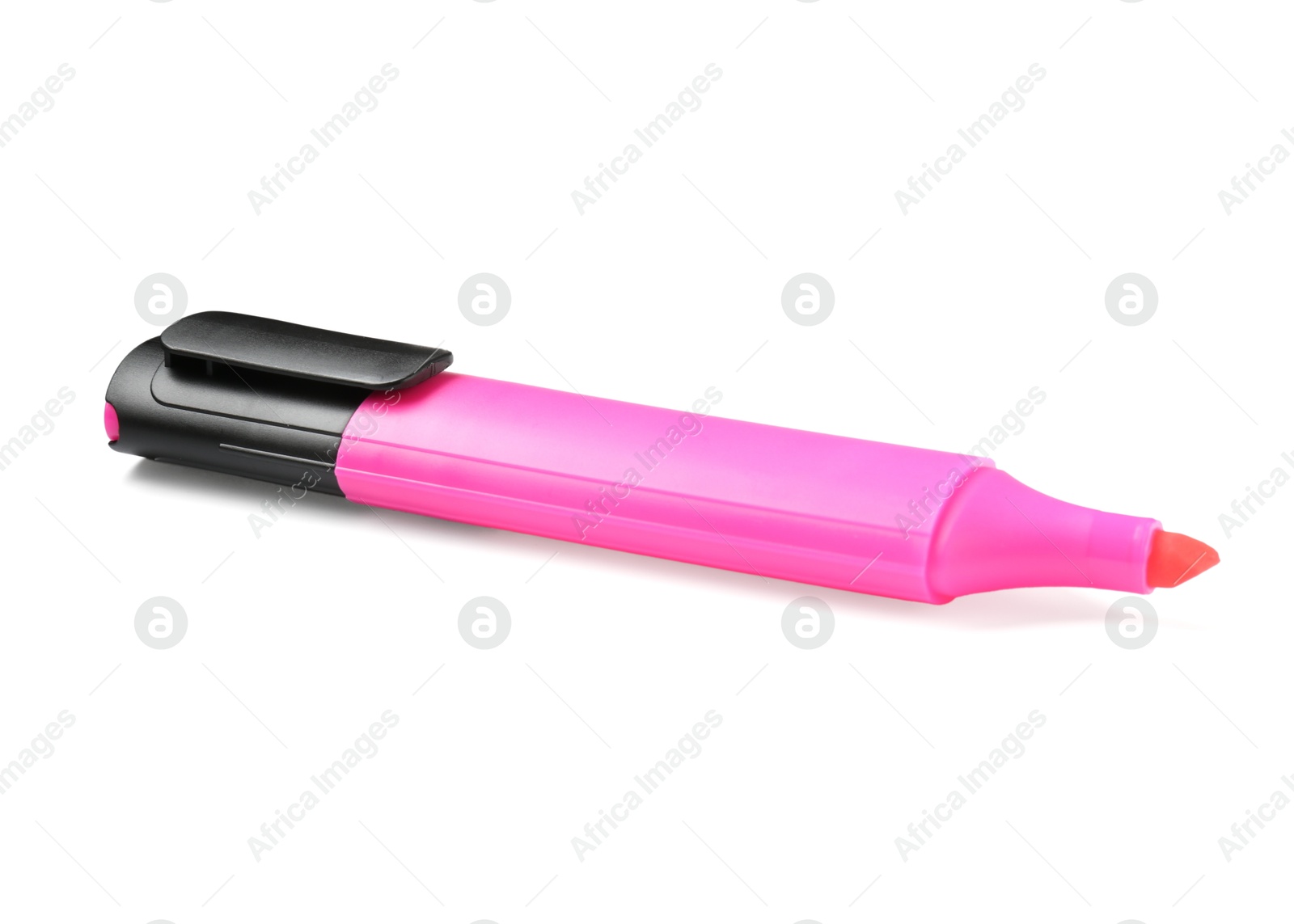 Photo of One bright highlighter isolated on white. School stationery