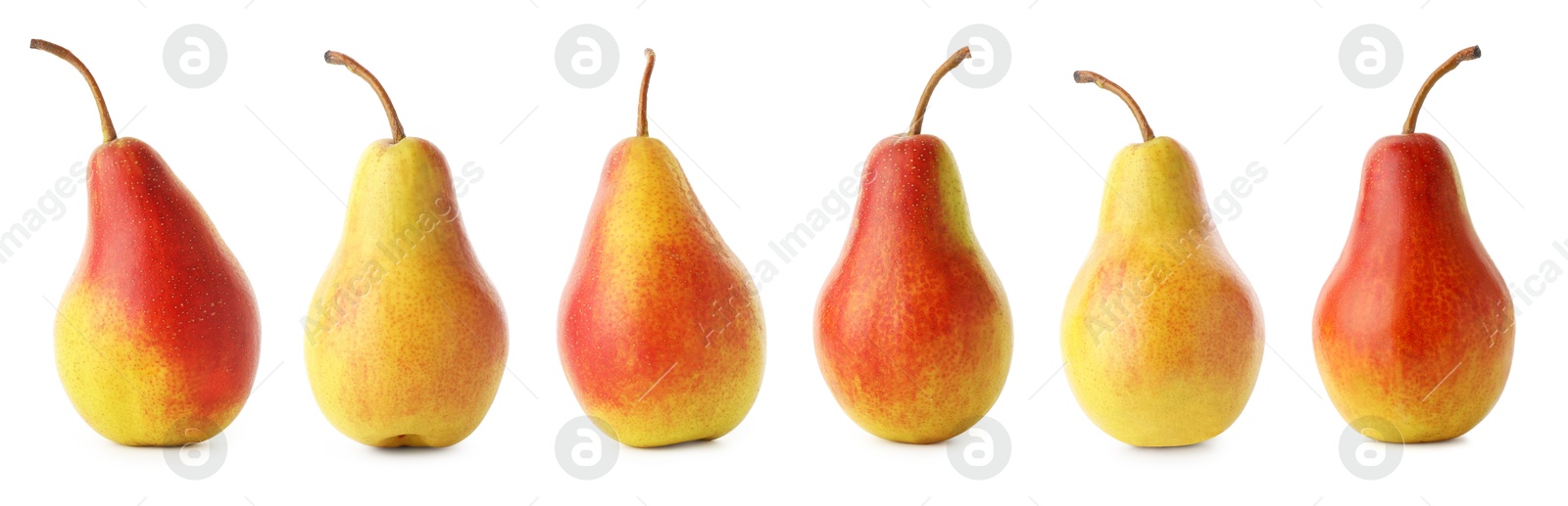 Image of Fresh ripe pears isolated on white, set