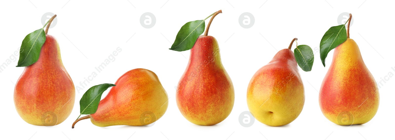 Image of Fresh ripe pears isolated on white, set