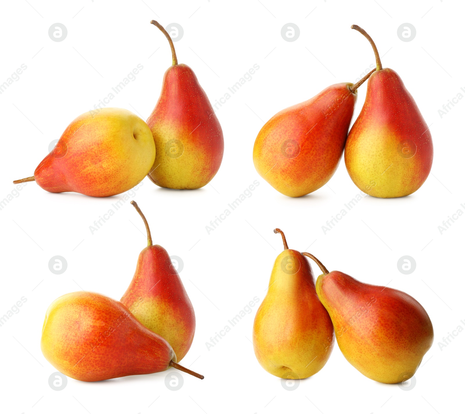 Image of Fresh ripe pears isolated on white, set