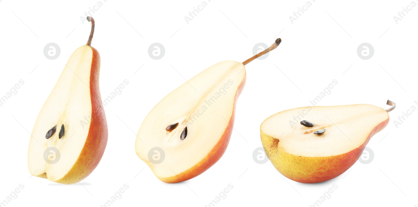 Image of Fresh sliced pears isolated on white, set