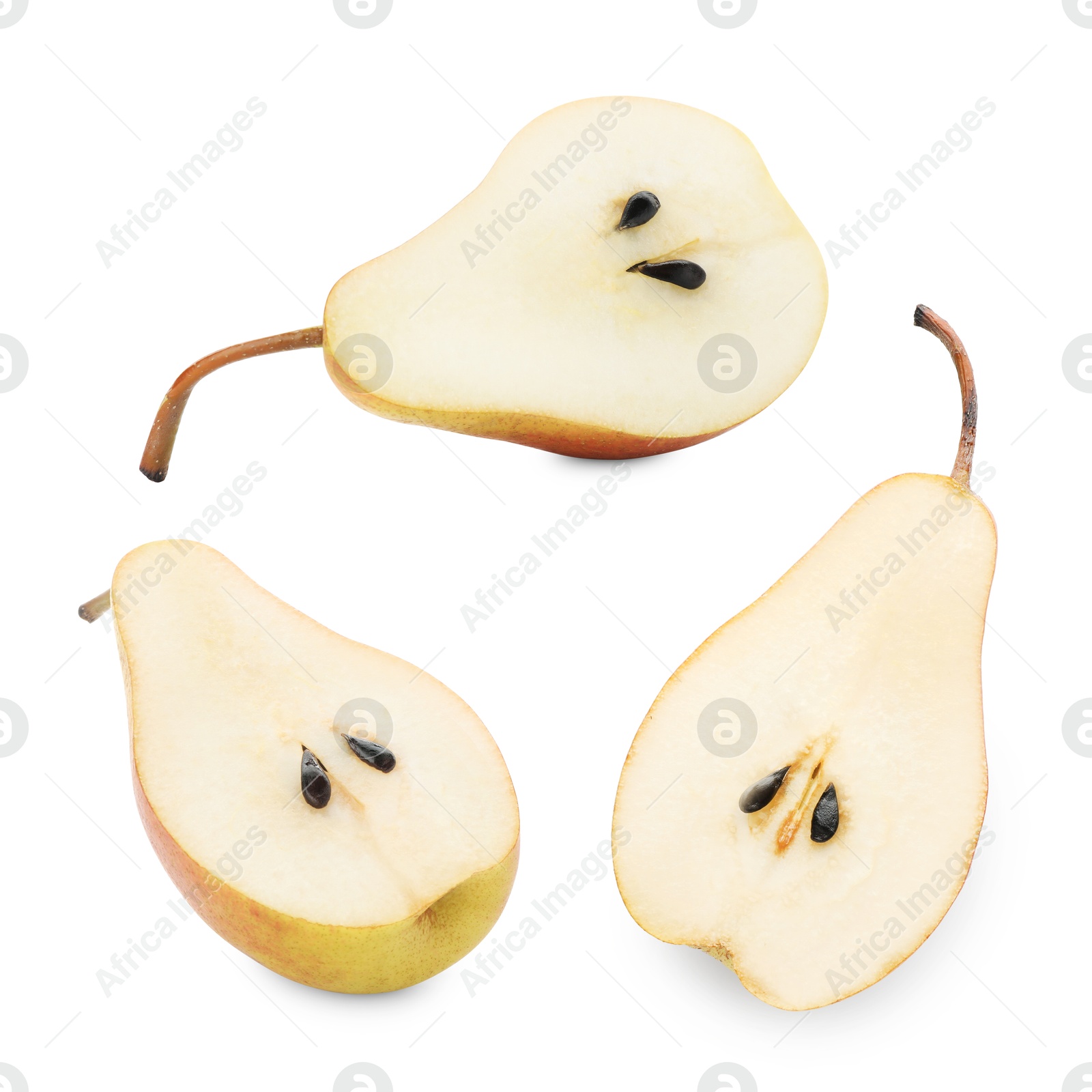 Image of Fresh sliced pears isolated on white, set