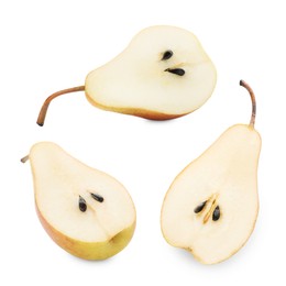 Image of Fresh sliced pears isolated on white, set