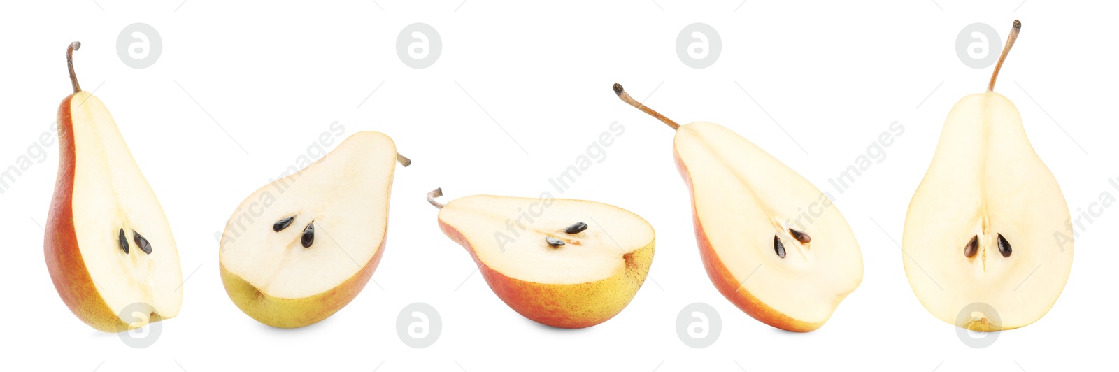 Image of Fresh sliced pears isolated on white, set