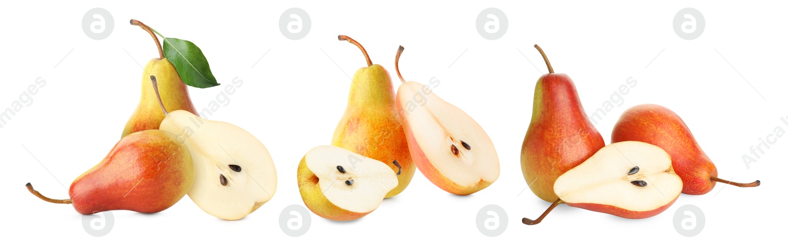 Image of Fresh ripe pears isolated on white, set