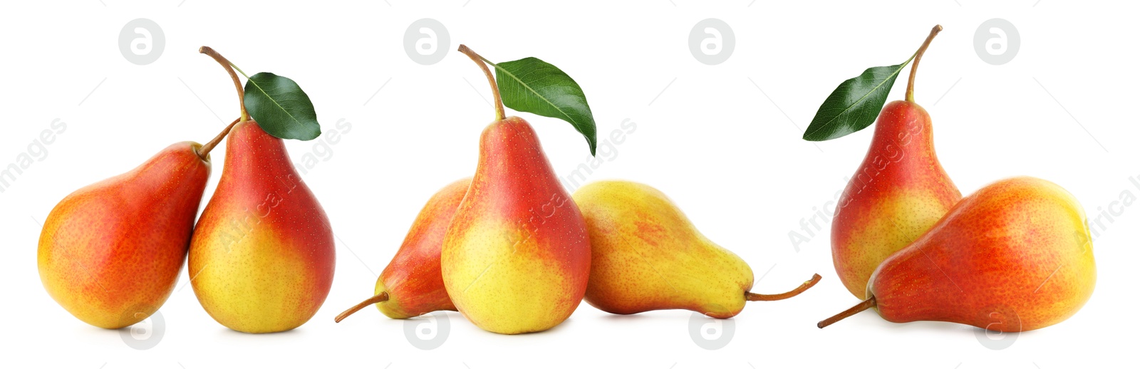 Image of Fresh ripe pears isolated on white, set