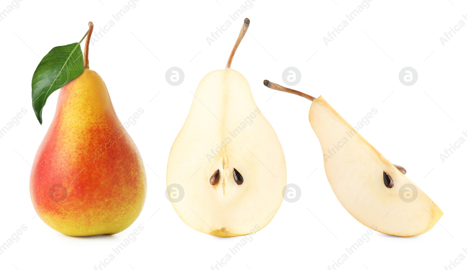 Image of Fresh ripe pears isolated on white, set