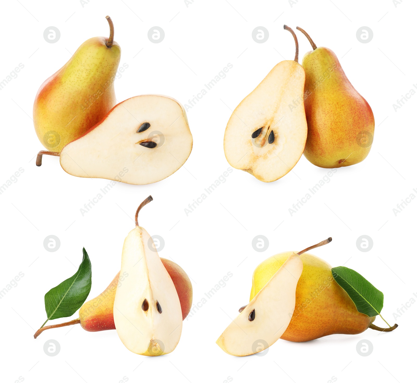 Image of Fresh ripe pears isolated on white, set