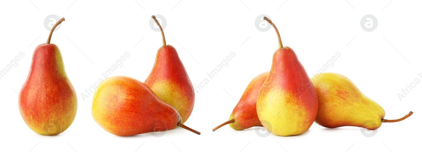 Image of Fresh ripe pears isolated on white, set