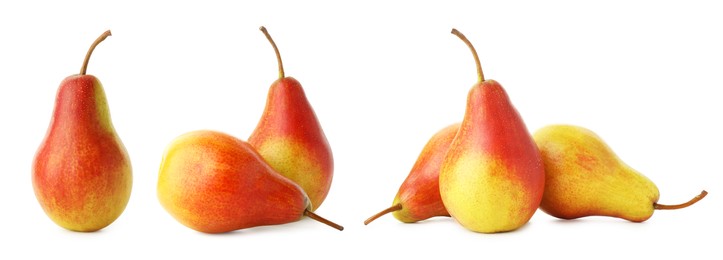 Image of Fresh ripe pears isolated on white, set