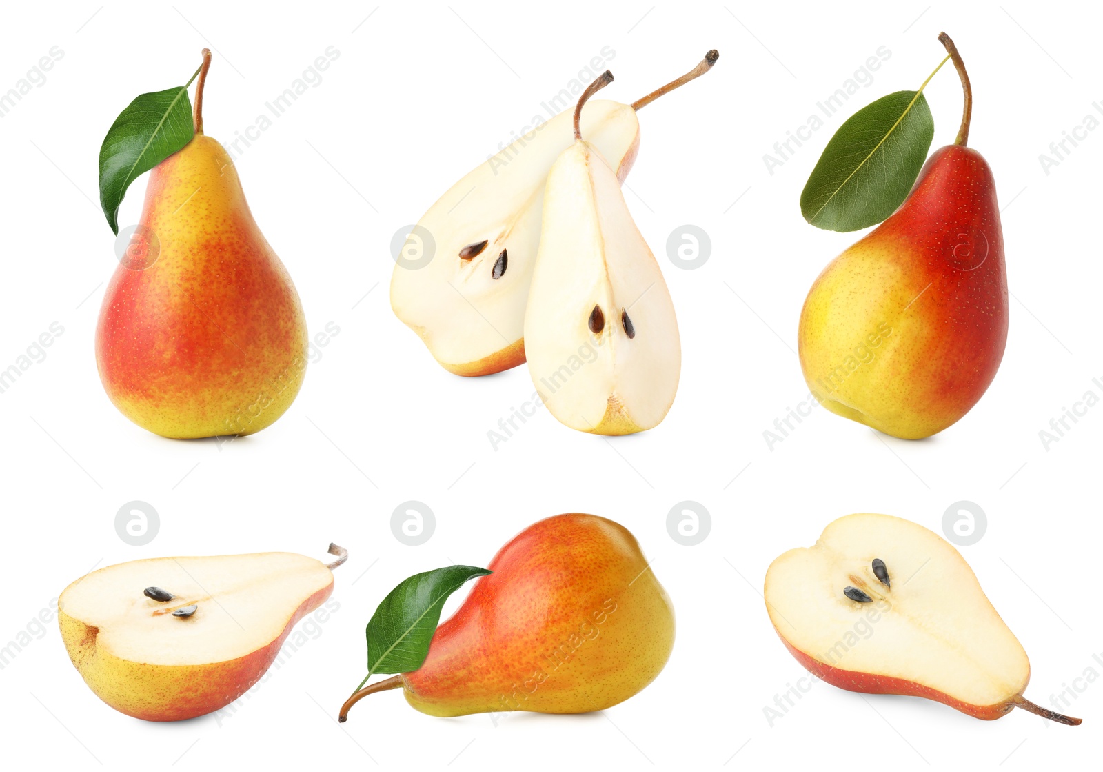 Image of Fresh ripe pears isolated on white, set