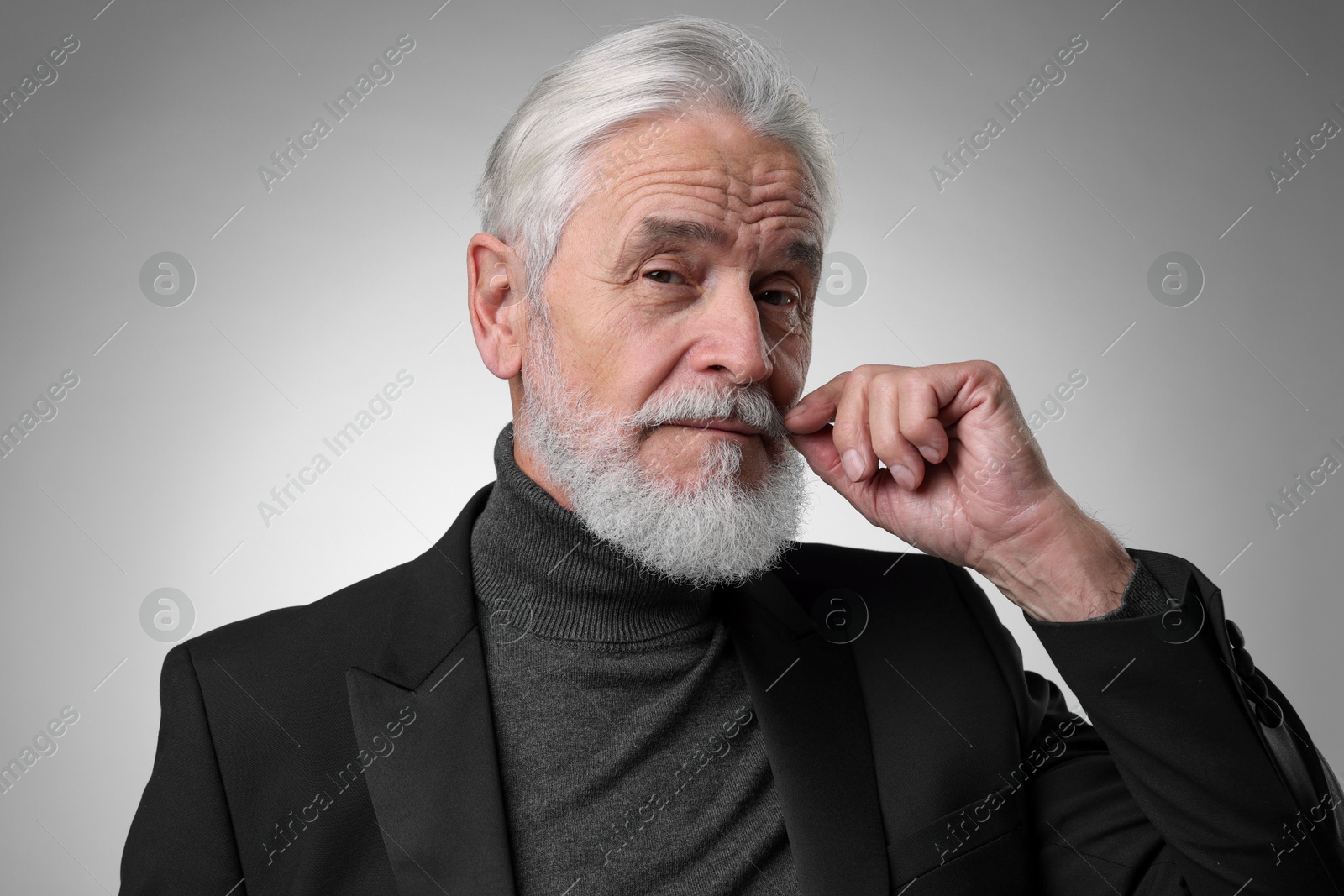 Photo of Portrait of senior man with silver beard on light grey background