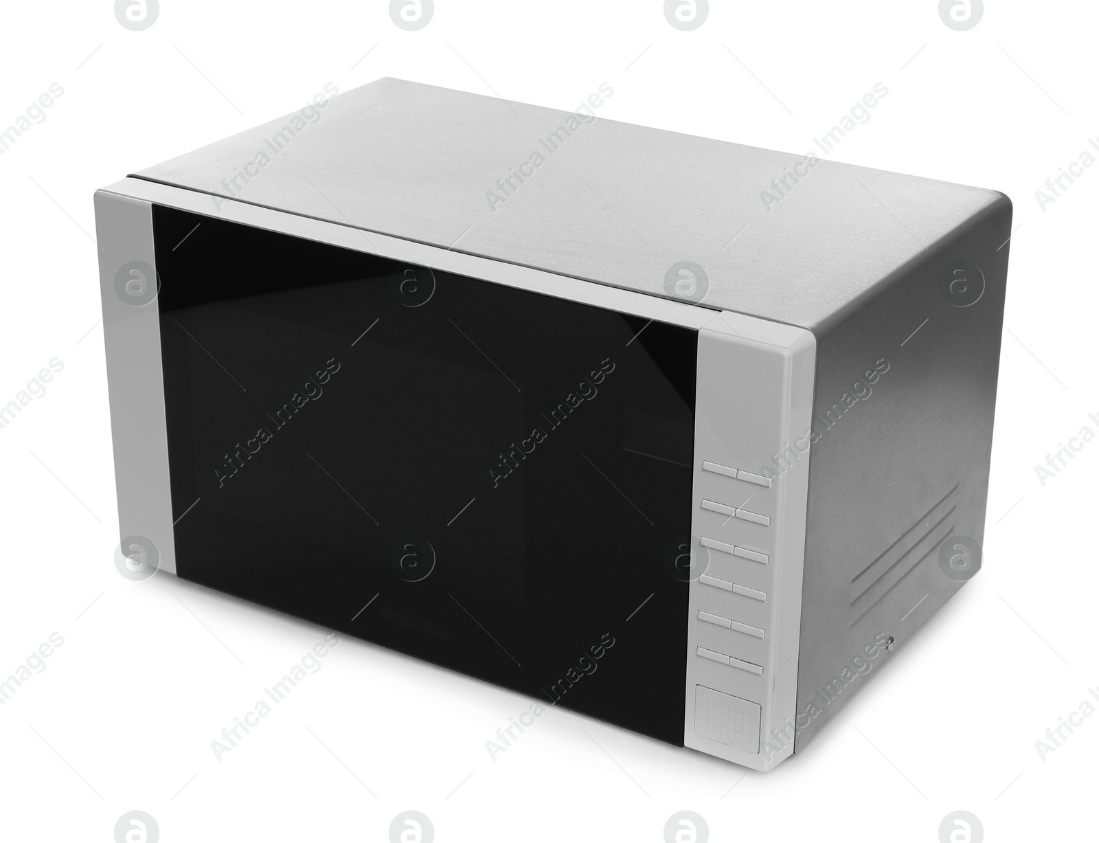 Photo of One closed microwave oven isolated on white