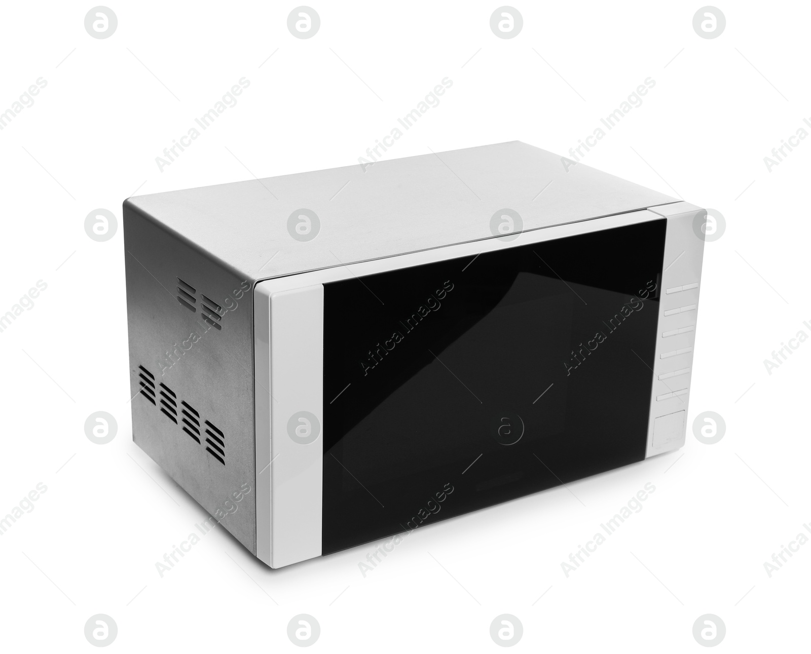 Photo of One closed microwave oven isolated on white