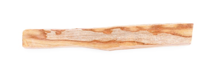 Photo of One palo santo stick on white background, top view