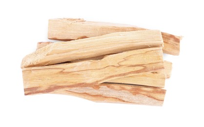 Photo of Palo santo sticks on white background, top view