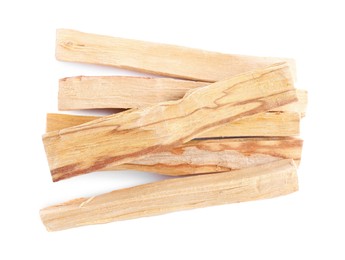 Photo of Palo santo sticks on white background, top view