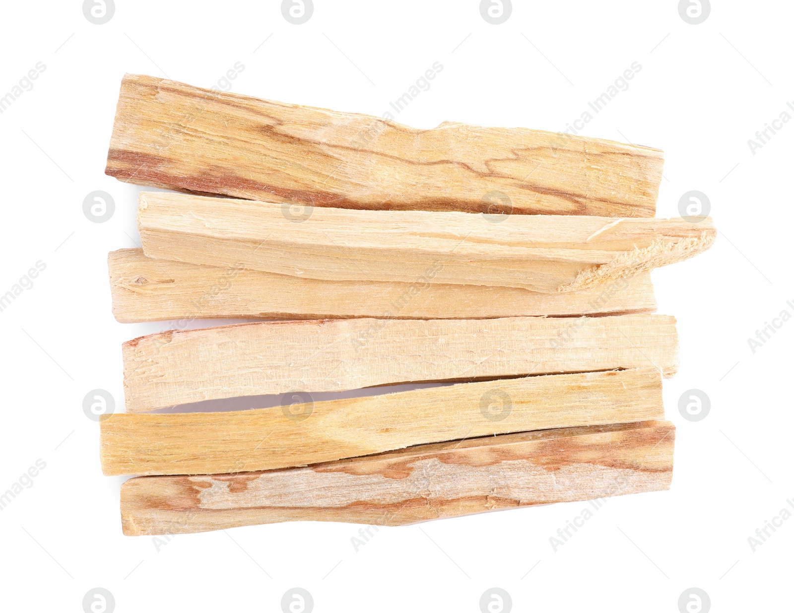 Photo of Palo santo sticks on white background, top view