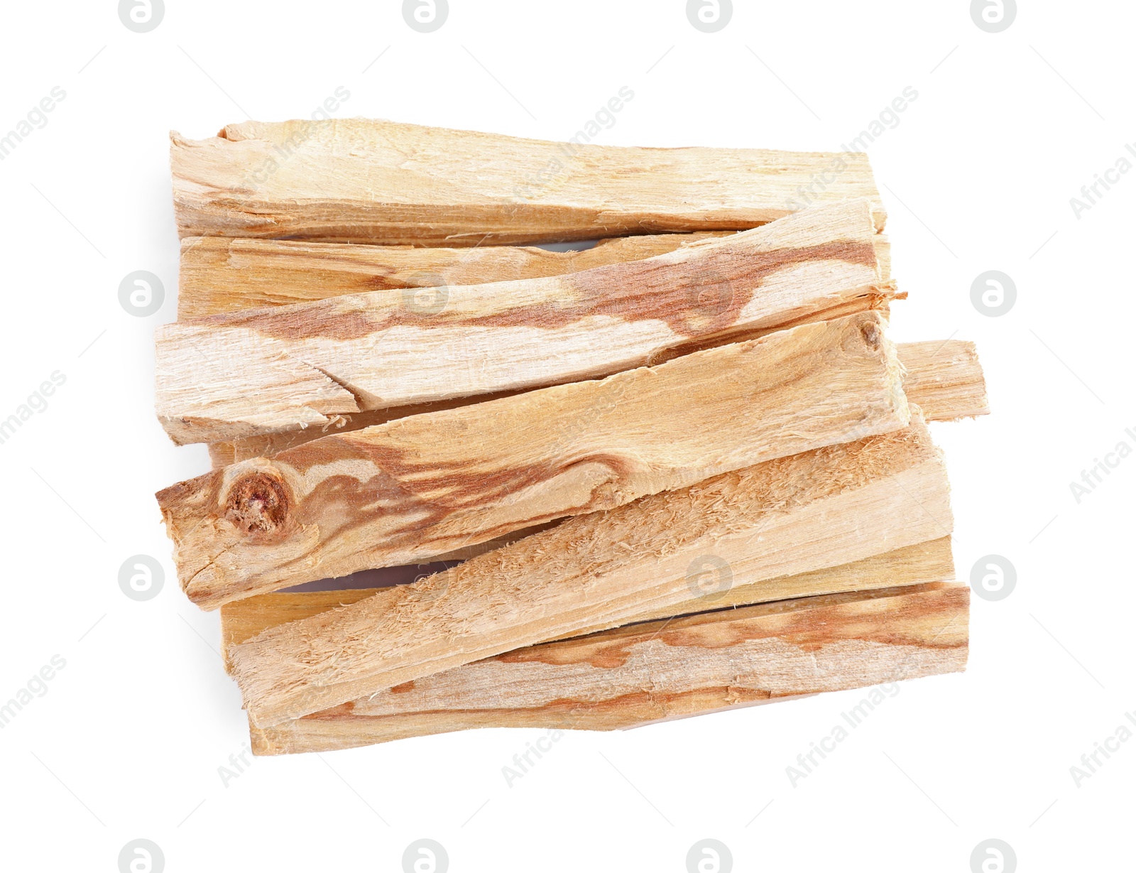 Photo of Palo santo sticks on white background, top view