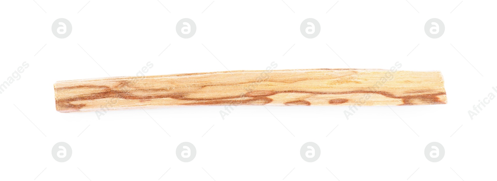 Photo of One palo santo stick on white background, top view