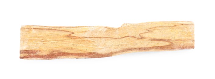 Photo of One palo santo stick on white background, top view