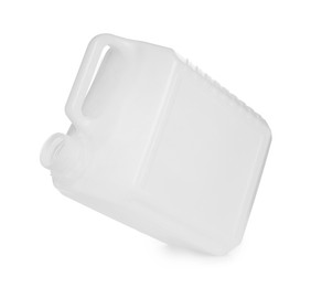 Photo of One plastic canister in air on white background