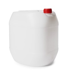 Photo of One plastic canister with cap on white background