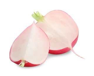 Photo of Pieces of fresh radish isolated on white