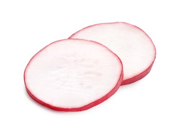 Photo of Slices of fresh radish isolated on white