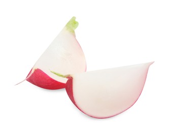 Photo of Pieces of fresh radish isolated on white