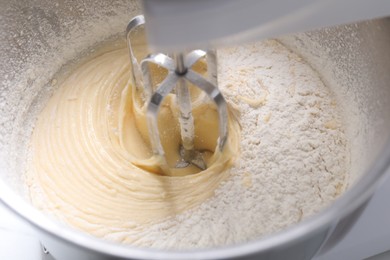 Photo of Making dough in bowl of stand mixer, closeup