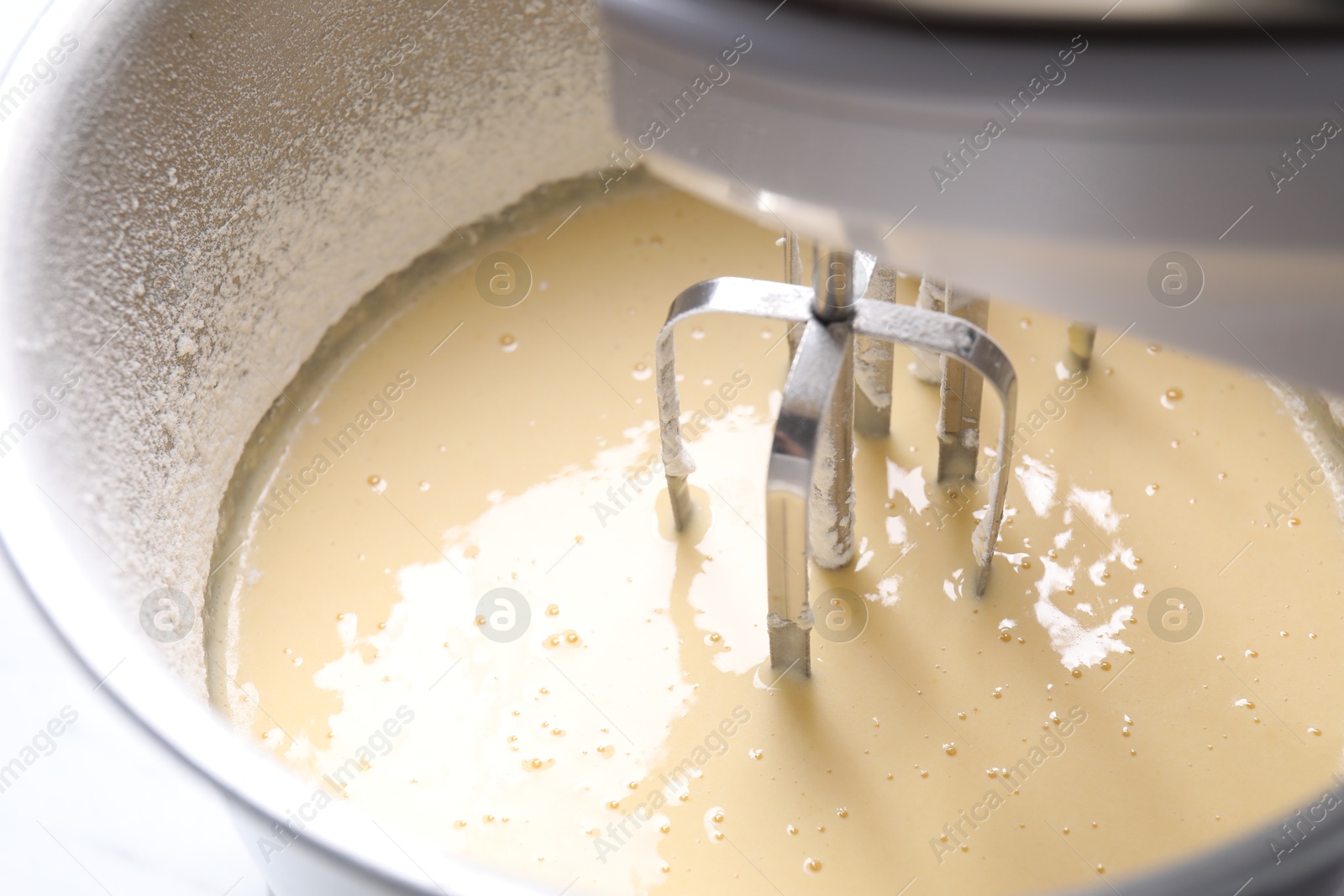 Photo of Making dough in bowl of stand mixer, closeup