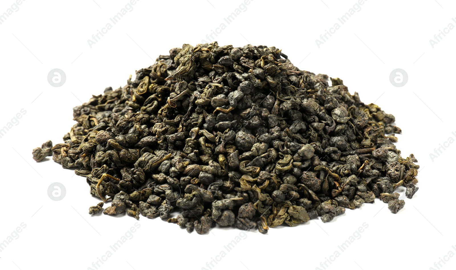 Photo of Pile of dry tea leaves isolated on white