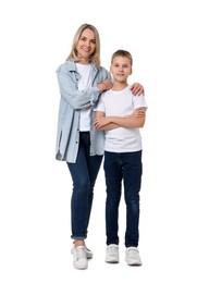 Photo of Happy mother and son on white background