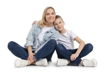 Photo of Happy mother and son on white background