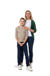 Photo of Happy mother and son on white background