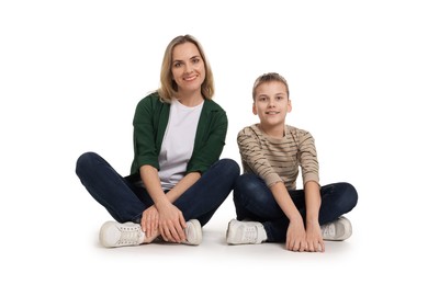 Photo of Happy mother and son on white background