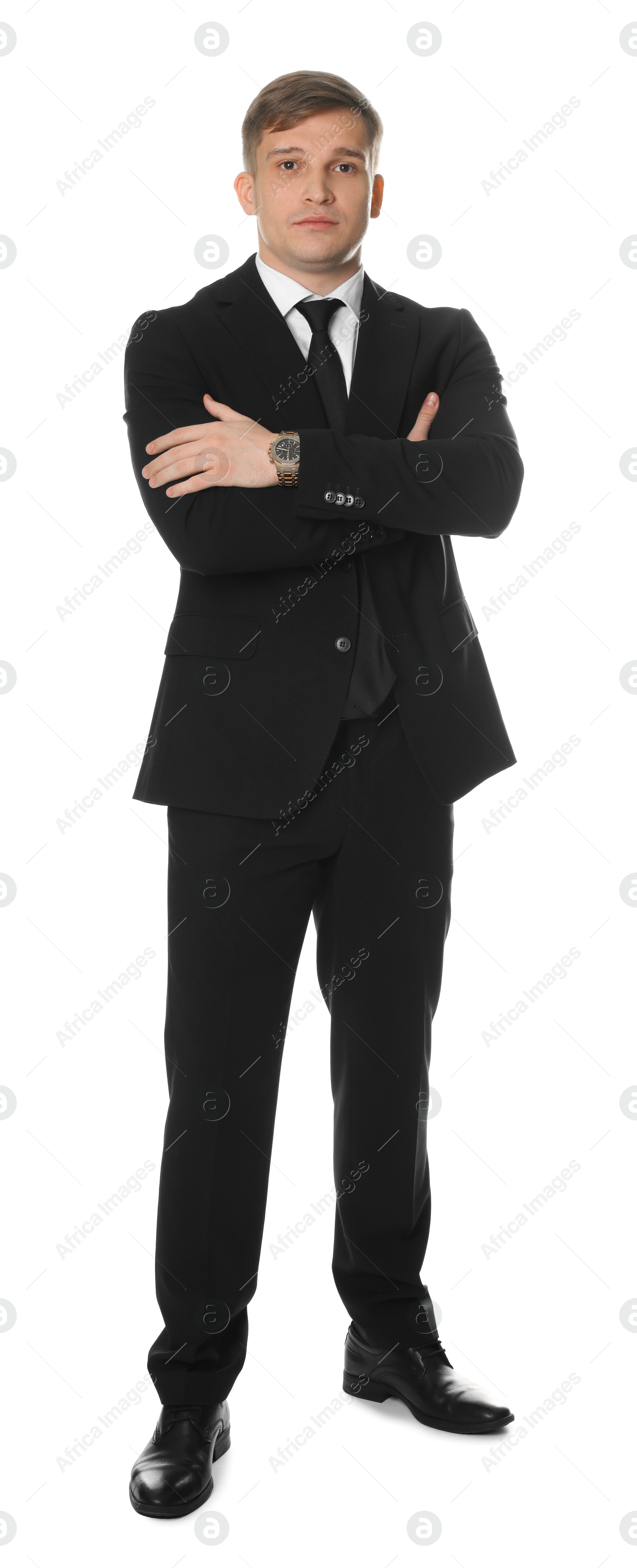 Photo of Man in classic suit on white background