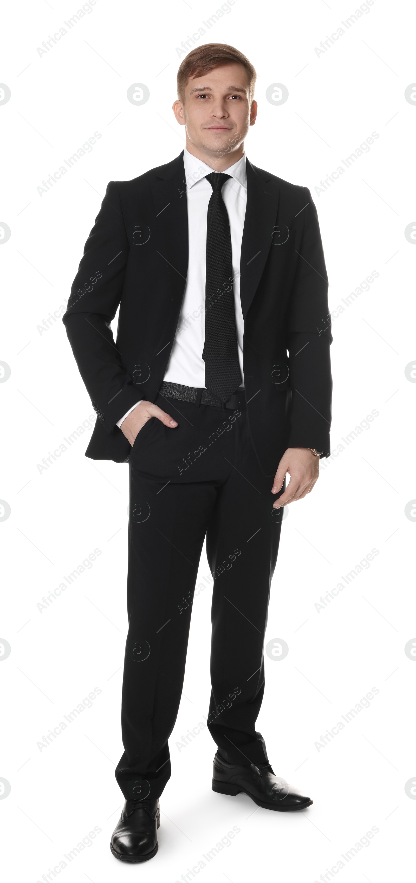 Photo of Man in classic suit on white background